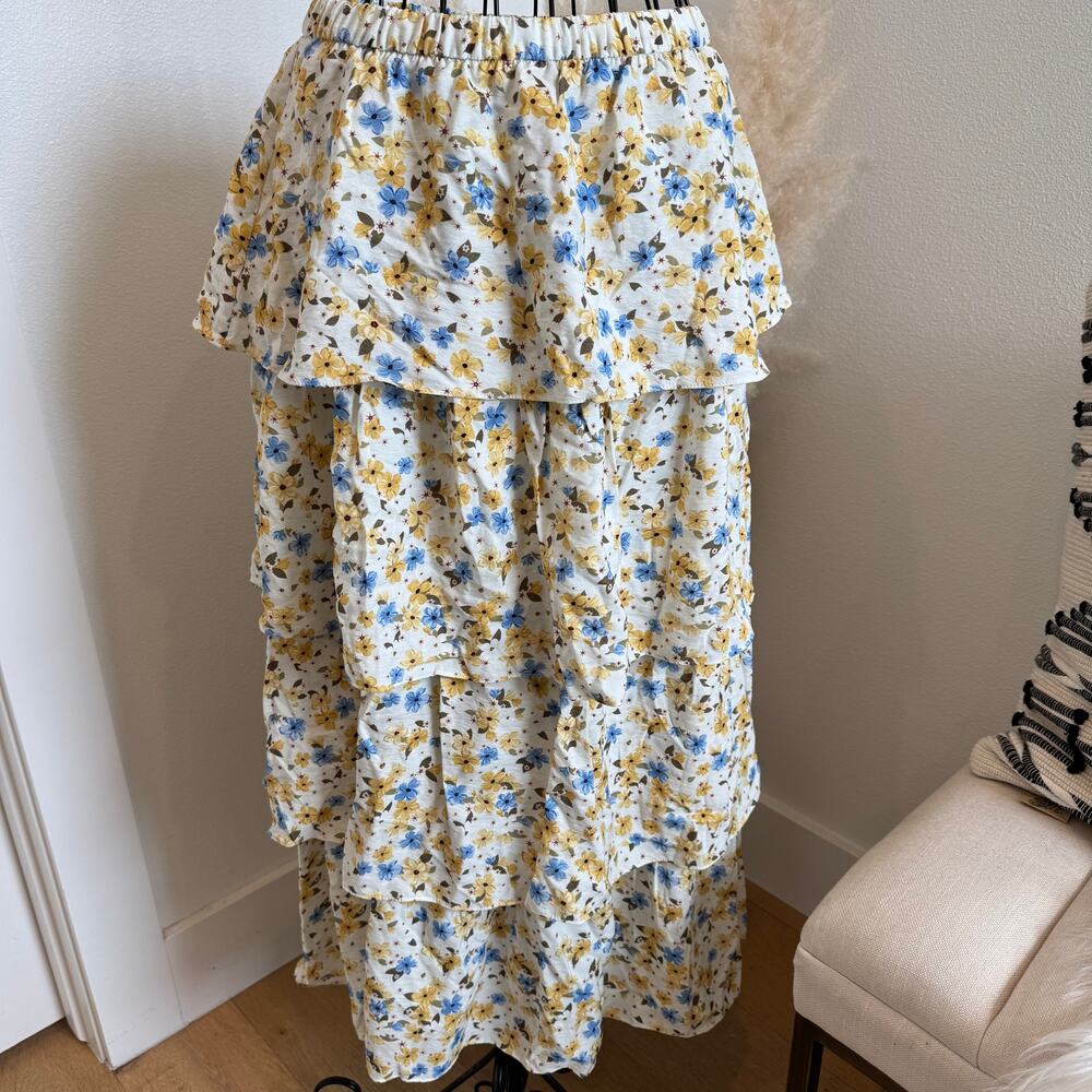 Aritzia Wilfred Volume Skirt LT Birch Yellow Floral Tiered Maxi Flowy Boho NWT-M - Picture 4 of 13